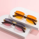 New Metal Leopard Rimless Rectangle Vintage Sunglasses For Men Fashion Frameless Tinted Glasses Women Gradient Sunshade Eyewear