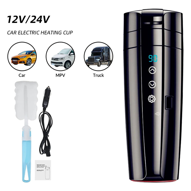 E-ACE 12V Portable Car Heating Cup 400ml Stainless Steel Touch screen Digital Display Water Warmer Bottle Thermos cup Car Kettle