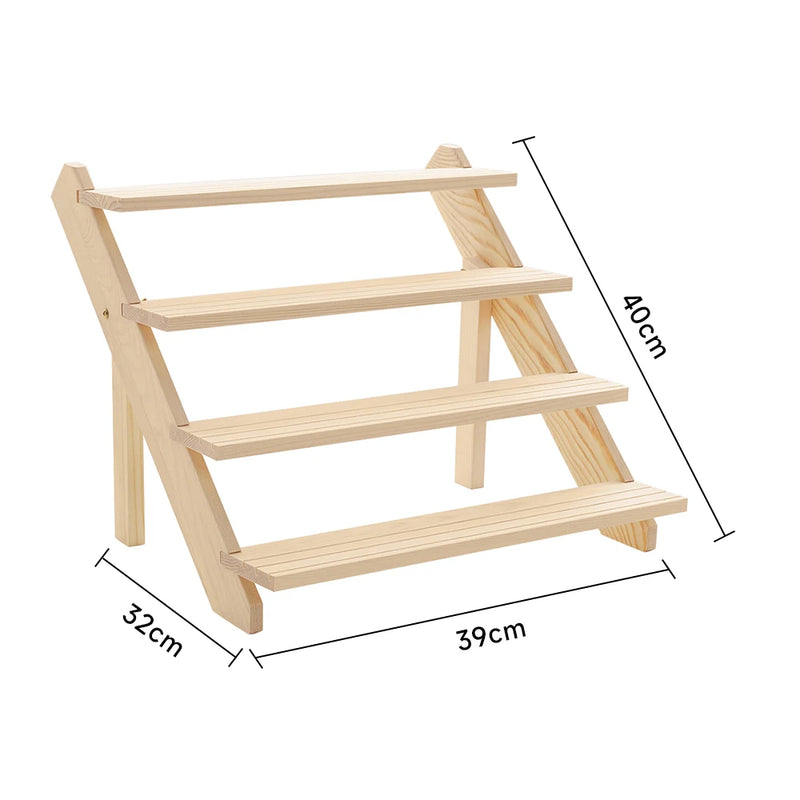 Livingandhome 4 Tier Pine Wood Desktop Display Stand, 39cm W x 32cm D x 40cm H