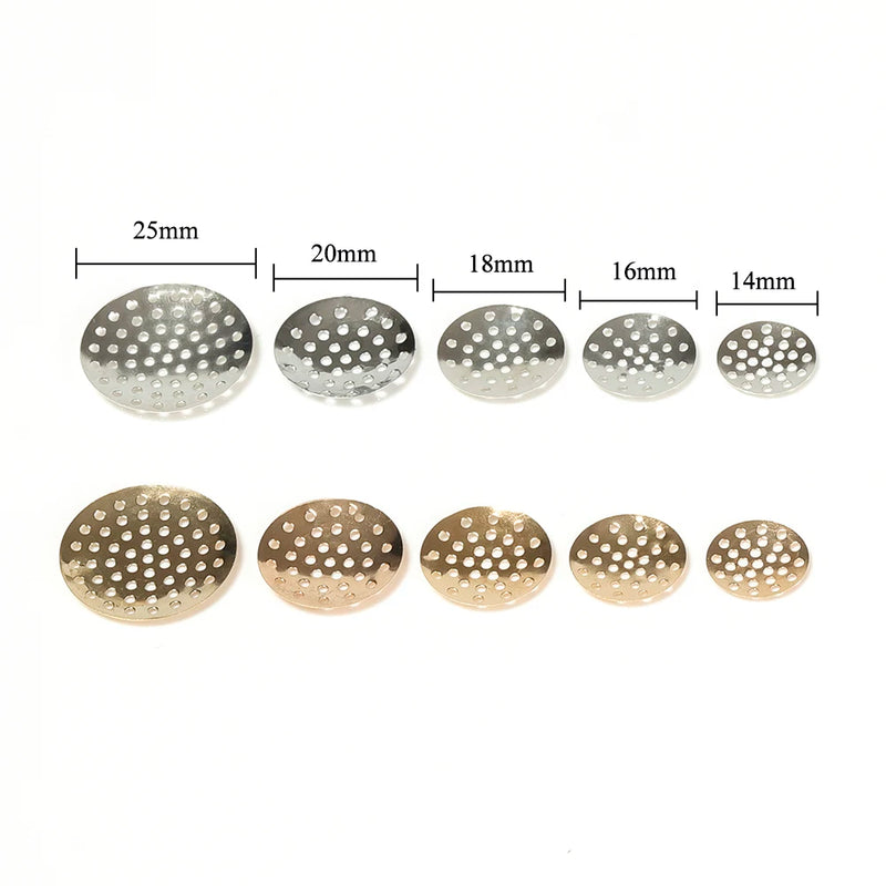 50Pcs 14-25mm Brooch Base Round Blank Tray Brooches Ring Earring Beaded Back Hole Pad Mesh Cabochon Bezel Setting Jewelry Making