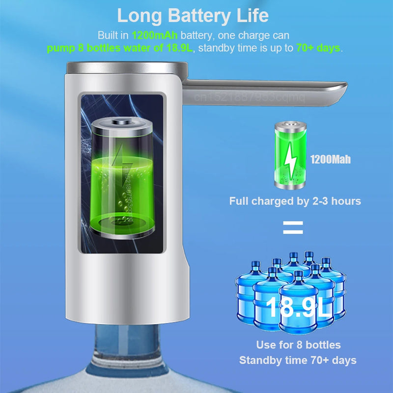 Electric Water Gallon Pump Automatic Smart Water Pump 19 Liters Bottle Foldable Desktop Rechargeable Drinking Water Dispenser