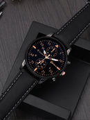 4pcs Fashion Business Casual Men's Belt Quartz Watch with PU Woven Bracelet Set