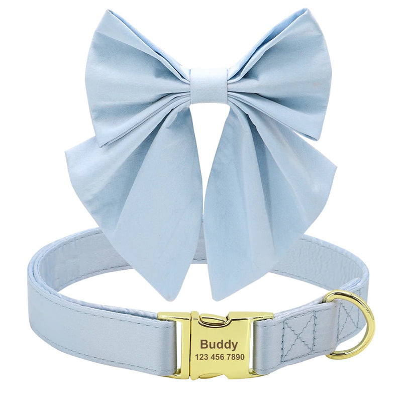 Personalized Dog ID Collar Cute Bowknot Pet Necklace Dog Buckle Collars With Bow Tie Flower Accessories For Small Large Dogs
