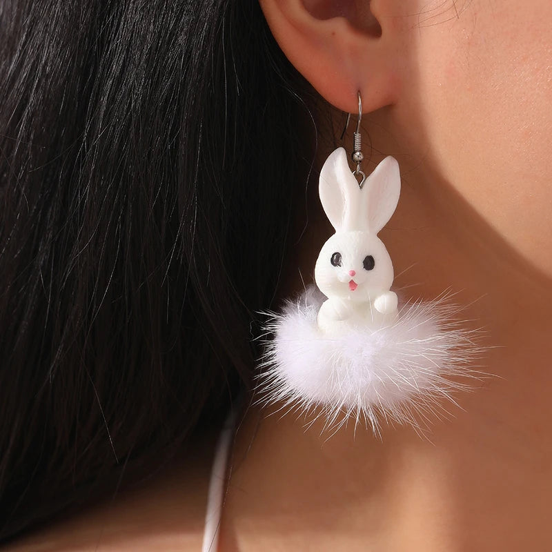 Autumn Winter Easter Earrings for Women Funny Rabbit Hare Carrot Korean Lovely Fashion Fur White Bunny Gift Jewelry Accessories