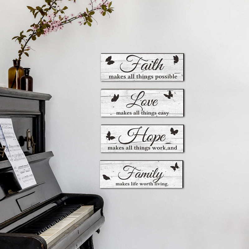Farmhouse Wooden Sign Family Love Faith Hope Butterfly Rustic Plaque For Front Porch Door Wall Decoration