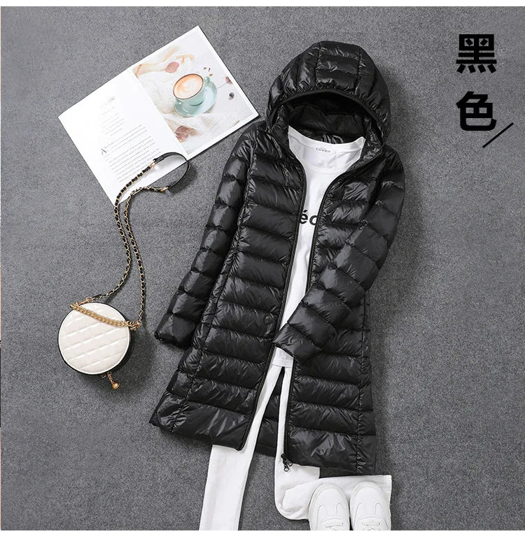 Plus Size 5xl Women's Long Puffer Jacket 2023 New Arrivals Autumn Winter Female Hat Detachable White Duck Down Coat