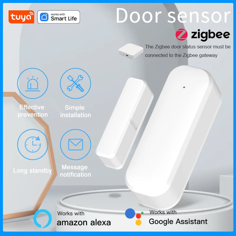 Smart Door Sensor,Tuya WiFi&ZigBee Window Contact Sensor Work with Alexa&Google, Trigger Phone Notification, Phone Alarm