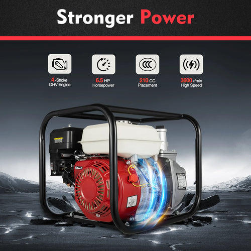 Gas-Powered 2-Inch 6.5HP 4-Stroke Gas Water Semi Trash Pump Gas-Power Water Irrigation Transfer Pump