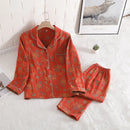 Floral Printed Cotton Women's Pajamas Suit for Spring and Autumn Jacquard Long Sleeved Large Size Home Women Sleepwear Set