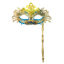 Metal Fancy Elegant Party Masque with Handheld Stick Half Face Venetian Masque with Rhinestones for Women Men Prom Masquerade