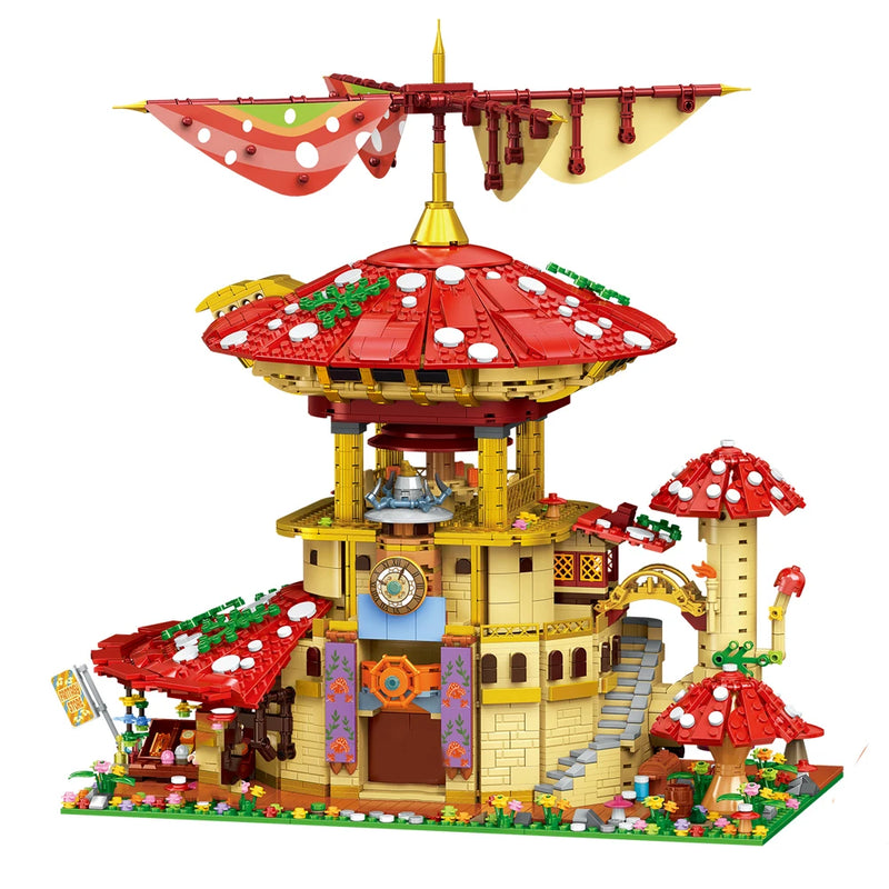 2763PCS Idea Glossy Ganoderma Hotel Mushroom House Building Blocks Educational Moc Assemble Bricks Toy Gift For Children Kids