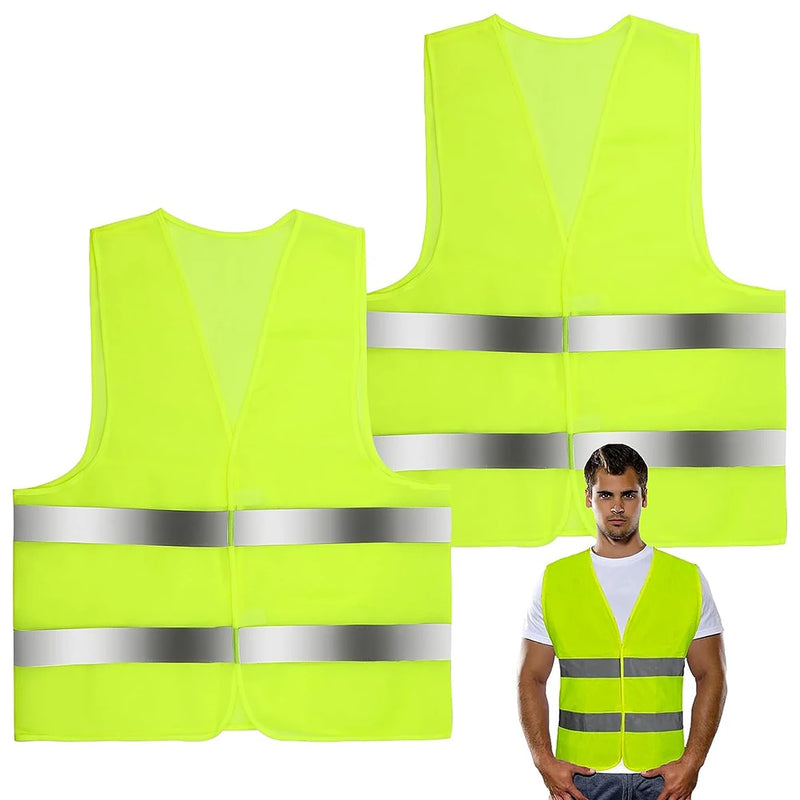 Reflective Safety Vest High Visibility Night Work Security Sleeveless Yellow Vest Construction Workwear Zipper & Pockets Adults