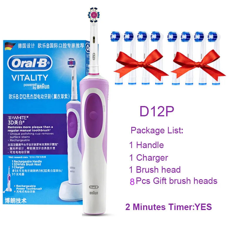 Oral B Electric Toothbrush Rotation Cleaning Oral 3D White Tooth Adult Vitality Tooth Brush Inductive Charging + Gift Brush Head