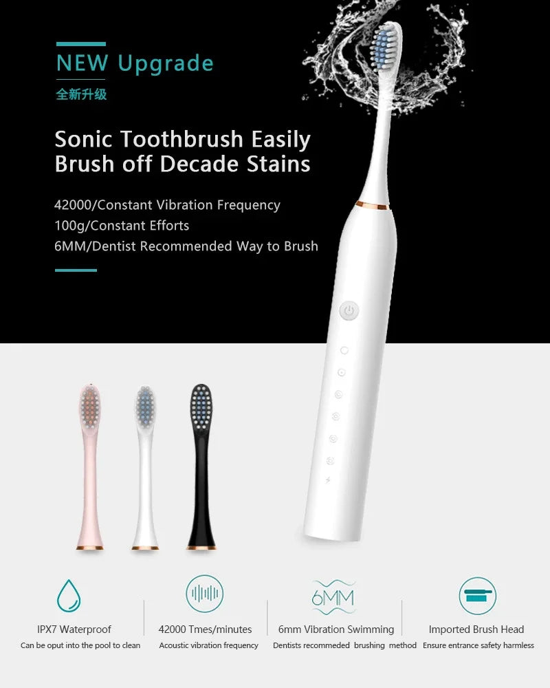 Sonic Electric Toothbrush IPX7 Waterproof Oral Care Whitening Tooth Brush Rechargeable Automatic Adult Powerful Smart Toothbrush