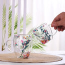 1pc 250ml 350ml Artificial Flower Pattern Heat Insulated Water Cup Double Walled Glass Coffee Mug Reusable Handwash Glassware