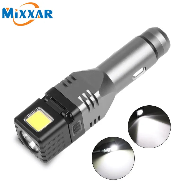 ZK20 LED Flashlight MINI Car Chargeable Lantern Torch Powerful Lamp Built-in Li-ion Battery Car Cigarette Lighter Socket Light