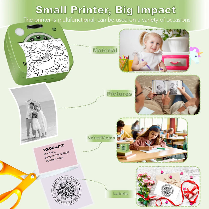 M1 Photo Pocket Printer with 2 Roll for iOS Android Bluetooth Mini Printers Sticker Thermal Printing  for Office Kitchen School