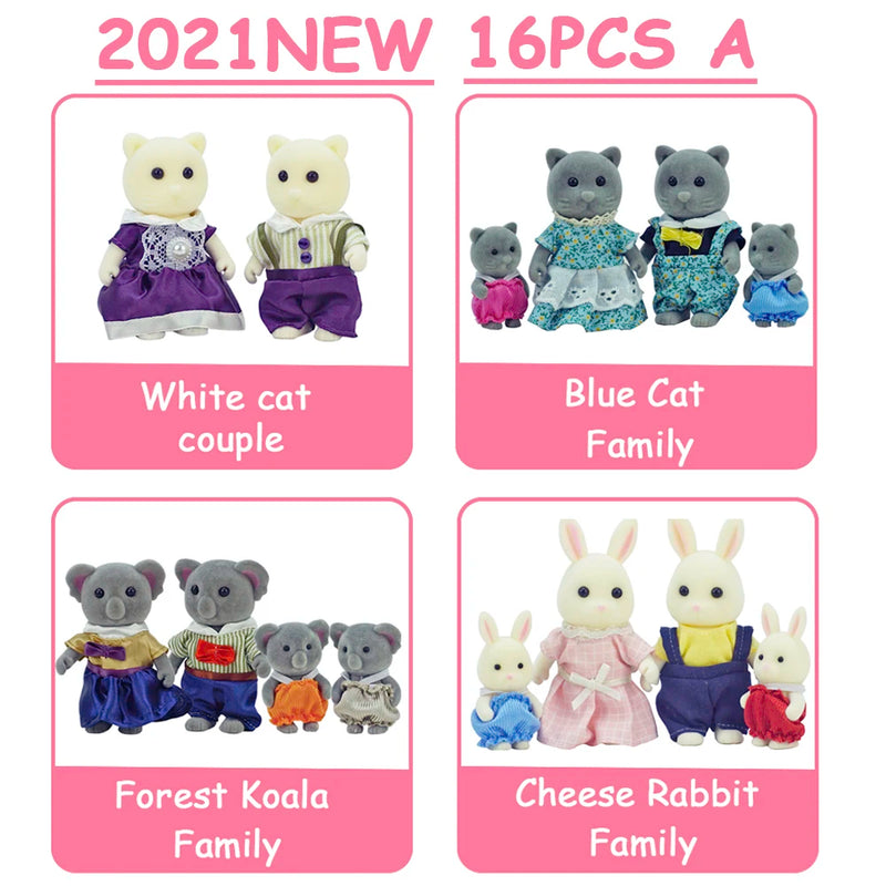 Easter Bunny 10-18Pcs Forest Family Miniture Animals Doll Toy Simulation 1:12 Reindeer Panda Figure Girl Dollhouse Birthday Gift