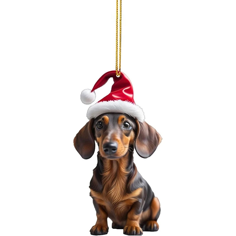 Funny Dog Christmas Tree Ornament Christmas Dog Car Hanger Pendants Christmas Decoration Acrylic Craft Dog Home Decor Xmas Party