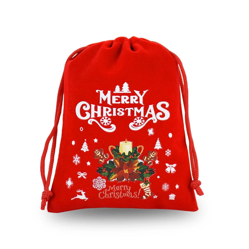 5pcs Red Christmas Velvet Bags Advent Calendar Drawstring Pouch Candy Snack Gift Bag Xmas Jewelry Packing Storage Bags New Year