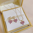 2023 New Premium Pink Zircon Heart-shaped Pendant Earrings Student Girls' Sweet Accessories For Party Women's Luxury Set Jewelry