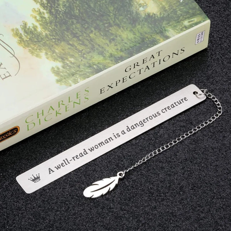 Stationery Retro Bookmark a Well-read Woman Book Label Metal Bookmark Inspirational Leaf Pendant Page Mark Reading Accessories