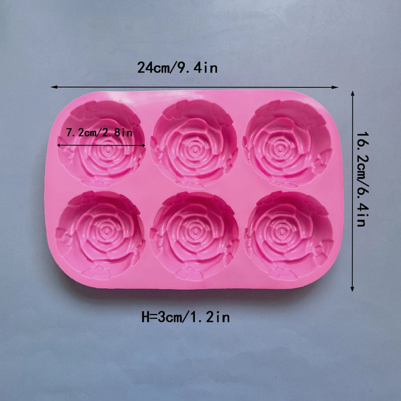 6 Holes Flower Rose Handmade Soap Candle Mold Silicone Cake Mold Bakeware Baking Dish Pan Muffin Mould Rose Ice Cube