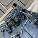 Fashion Patchwork Pleated Denim Skirt for Women's High-Waist Casual Loose A-Line Skirts Female 2023 Spring New