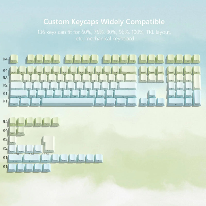 Gradient Purple Double Shot PBT Keycaps Cherry/OEM Profile 136 Keys Side Printed Keycaps for Gateron Cherry MX Switches Keyboard