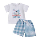 Toddler Boy Easter Outfit Adorable Bunny Print Shirt with Checkered Shorts Set for Spring Celebration