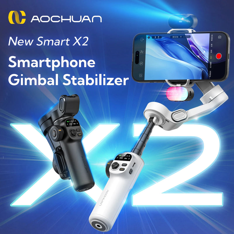 AOCHUAN Smart X2 3 Axis Gimbal Stabilizer For iPhone And Android Smartphone Gimbal With built-in extension pole LED display