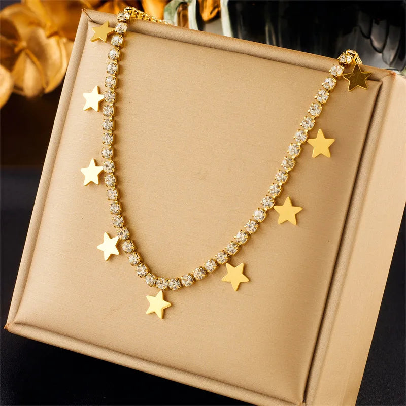 316L Stainless Steel New Fashion Fine Jewelry Embed Full Zircon Butterflys Stars Charm Chain Choker Necklaces Bracelet For Women