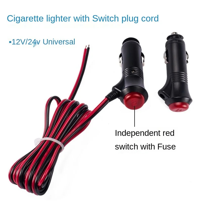 12V 24V Car Motorcycle Male Cigarette Lighter Socket Plug Connector 1m/2m/3m Wire with Switch Charger Cable Socket Car