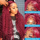 99j Burgundy Deep Wave 13x6 Lace Frontal Wig Water Wave Frontal Wig Curly Wigs 100% Human Hair  200 Density Women's Wigs 52 Inch