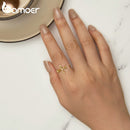 BAMOER 925 Sterling Silver Retro Pattern Cross Ring for Women 14K Gold Plated Flower Rings 3 Colors BSR041