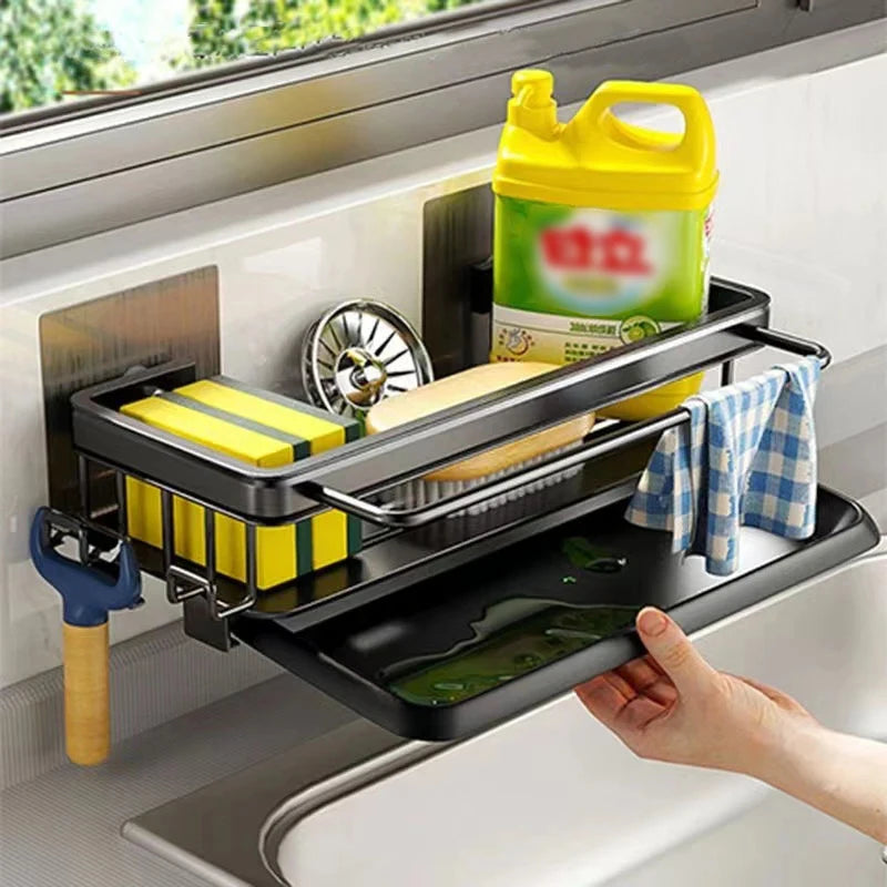 Rag Rack Kitchen Sink Storage Rack Punch-free Wall-mounted Household Spice Rack Sponge Drain Basket Storage Basket