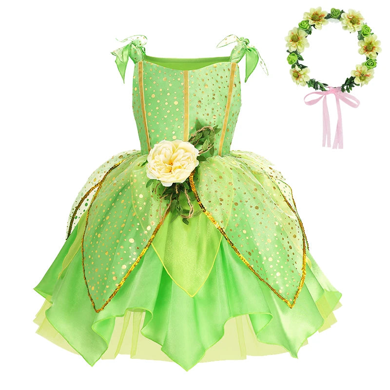 Disney Children Tinker Bell Princess Costume Girl Party Fancy Flower Vestido Christmas Birthday Carnival Dress Up Disguise Frock