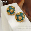 Modern Jewelry Vintage Temperament Blue Flower Stud Earrings For Women Party Gifts Simply Design Accessories  2024 Trend New