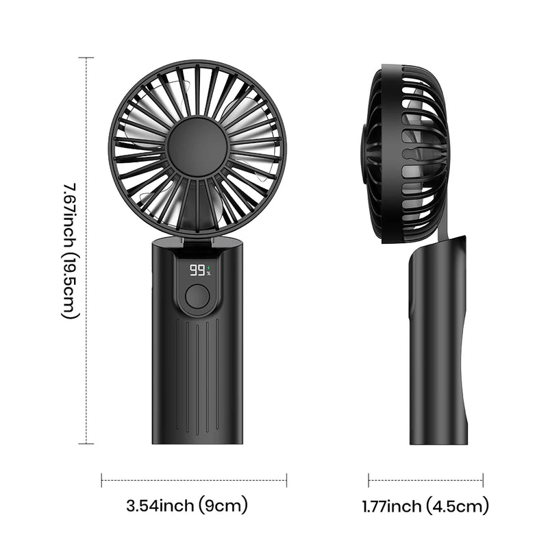 TOPK 5000mAh Mini Portable Fan USB Rechargeable Hand Held Fan,Small Pocket Fan 3 Speeds with Lanyard &Base,USB Desk Fan Foldable