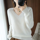 Damen Pullover Einfarbig Herbst Winter Wolle V-Ausschnitt Slim Fit Unterziehshirt Einfarbig Weiche Strickwaren Jumper Basic Pullover