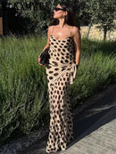 KLKXMYT Elegant Women Printed Slip Long Dress Sleeveless Backless Sexy Midi Dress Detachable Scarf Female Evening Party Dresses