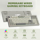 WOMIER Retro Grey DK98 Wired Gaming Keyboard Silent Membrane Key with Volume Knob Anti-Ghosting Splash-Proof for PC Laptop Gamer