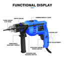 Power Electric Hammer Drill, 2 in 1 Function Rotary Hammer Drill, Variable Speed with Impact Drill Bit，360° Rotating Handle