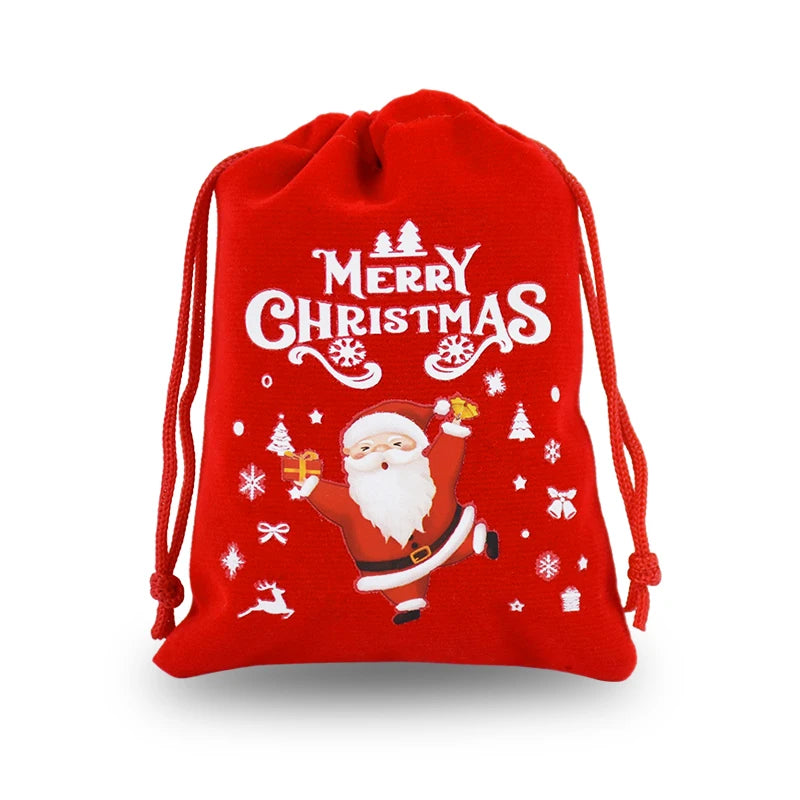 5pcs Red Christmas Velvet Bags Advent Calendar Drawstring Pouch Candy Snack Gift Bag Xmas Jewelry Packing Storage Bags New Year