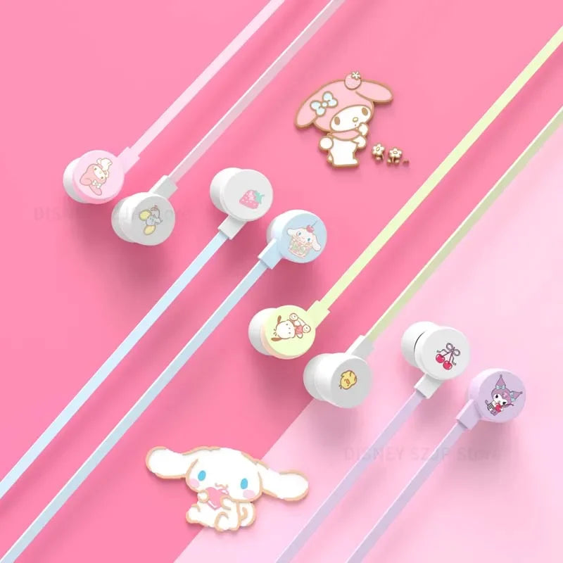 Sanrio in-ear Wired Headphones My Melody Music Sports Earbuds Kuromi Cinnamoroll Kawaii Gaming Earphones Pochacco Girls Gifts