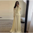 Fashion Flare Sleeve Ruff Long Dress Women Solid O-neck High Waist Slim Pleated Maxi Dresses 2025 Lady Summer Chic Party Robes