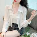 Fashion Lapel Button Spliced Solid Color All-match Shirt Female Clothing Spring Summer New Casual Tops Office Lady Blouse