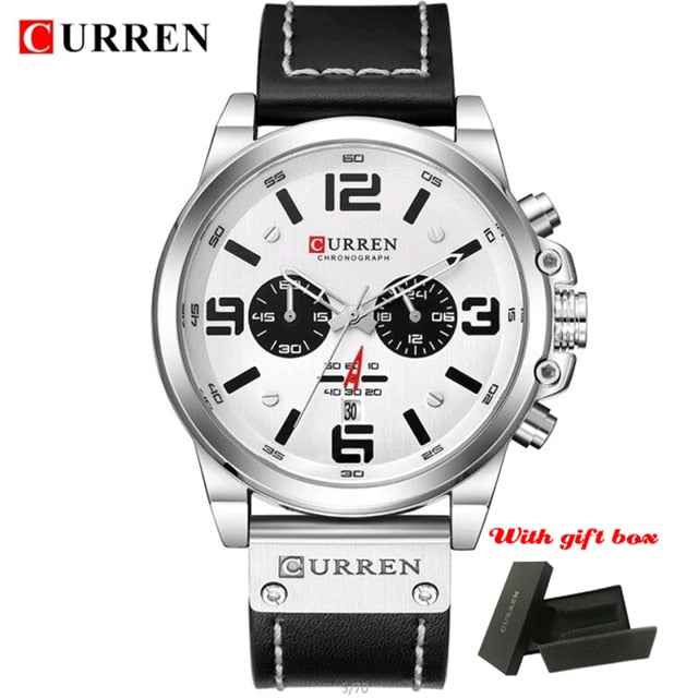 CURREN Top Luxury Brand Men&#39;s Military Waterproof Leather Sport Quartz Watches Chronograph Date Fashion Casual Men&#39;s Clock 8314