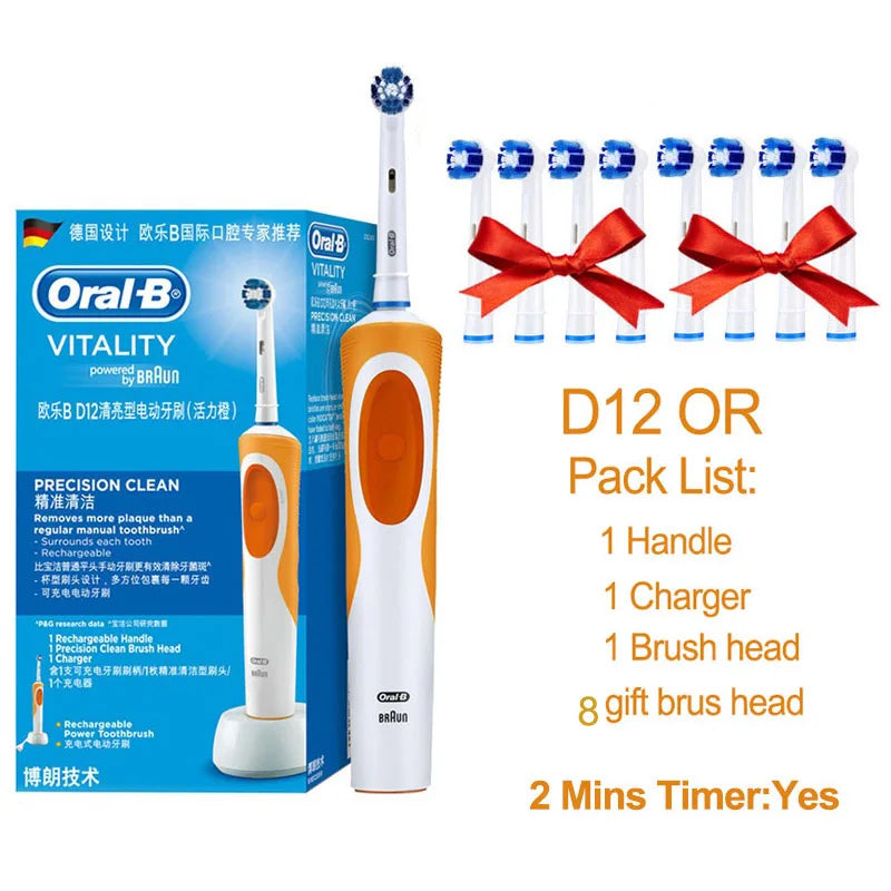 Oral B Electric Toothbrush Rotation Cleaning Oral 3D White Tooth Adult Vitality Tooth Brush Inductive Charging + Gift Brush Head