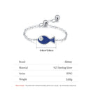 Ailmay 925 Sterling Silver Blue Enamel Lovely Small Fish Adjustable Ring For Women's Daily Wear, Parties, And Gift Giving